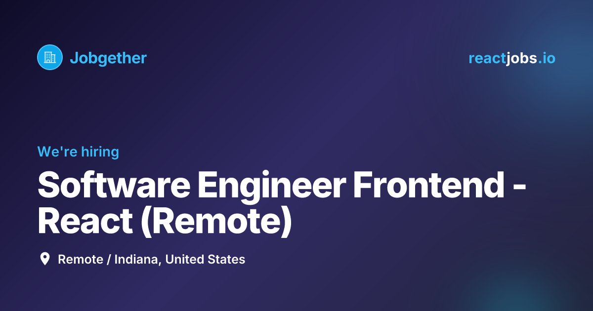 Remote Software Engineer Frontend - React (Remote) at Jobgether