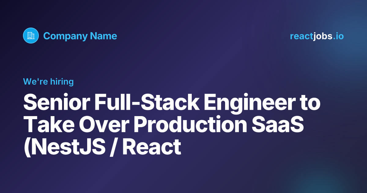11096 nestjs jobs in india: latest nestjs jobs... Remote Senior Full-Stack Engineer to Take Over Production SaaS (NestJS ...
